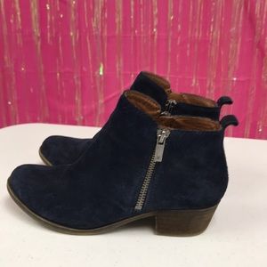 Lucky Brand suede navy booties zip-up ankle cut